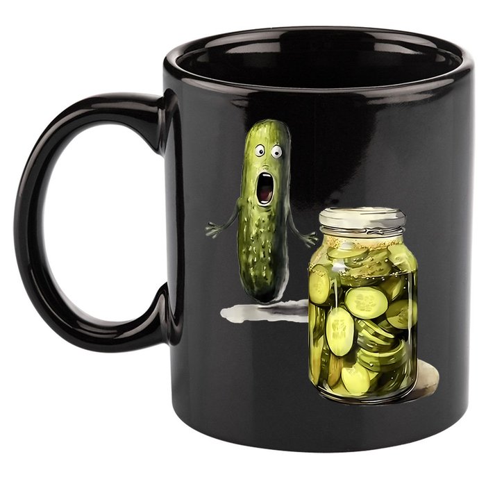 Funny Pickle Surprise A Cucumber And A Jar Of Sliced Pickles Gift 11oz C Handle Ceramic Mug