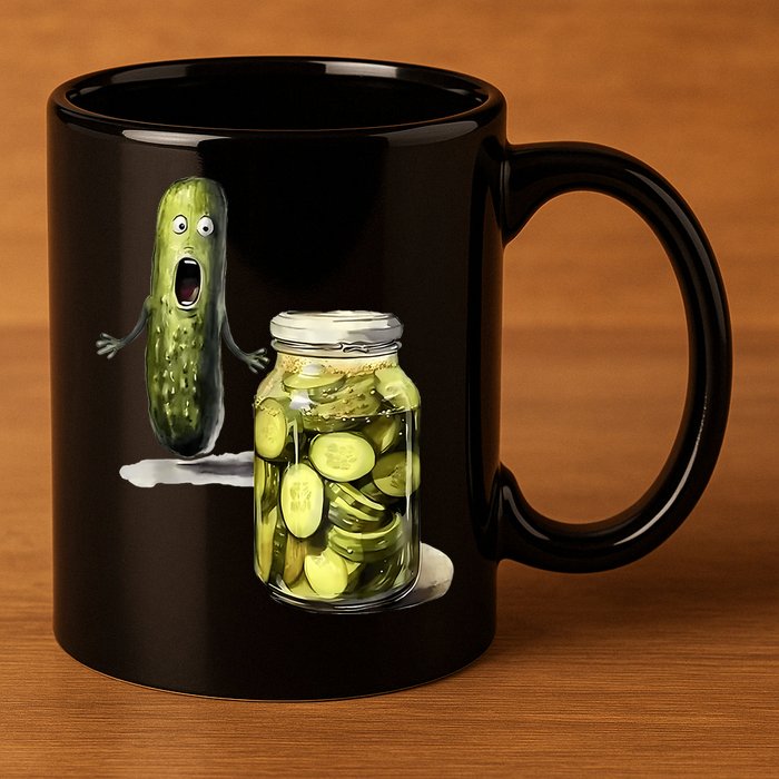 Funny Pickle Surprise A Cucumber And A Jar Of Sliced Pickles Gift 11oz C Handle Ceramic Mug