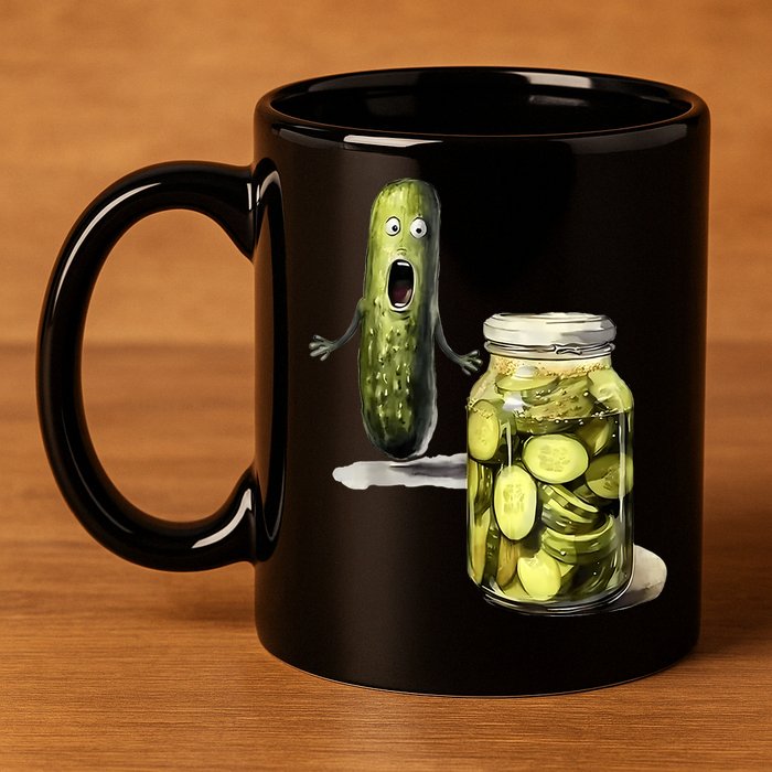 Funny Pickle Surprise A Cucumber And A Jar Of Sliced Pickles Gift 11oz C Handle Ceramic Mug