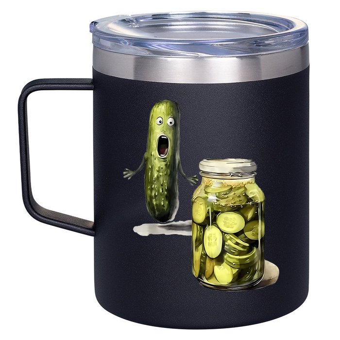 Funny Pickle Surprise A Cucumber And A Jar Of Sliced Pickles Gift 12oz Stainless Steel Coffee Mug