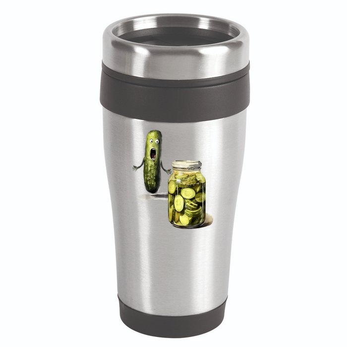 Funny Pickle Surprise A Cucumber And A Jar Of Sliced Pickles Gift 16oz Travel Tumbler