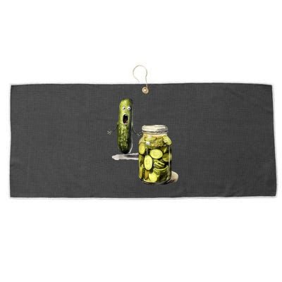 Funny Pickle Surprise A Cucumber And A Jar Of Sliced Pickles Gift Large Microfiber Waffle Golf Towel
