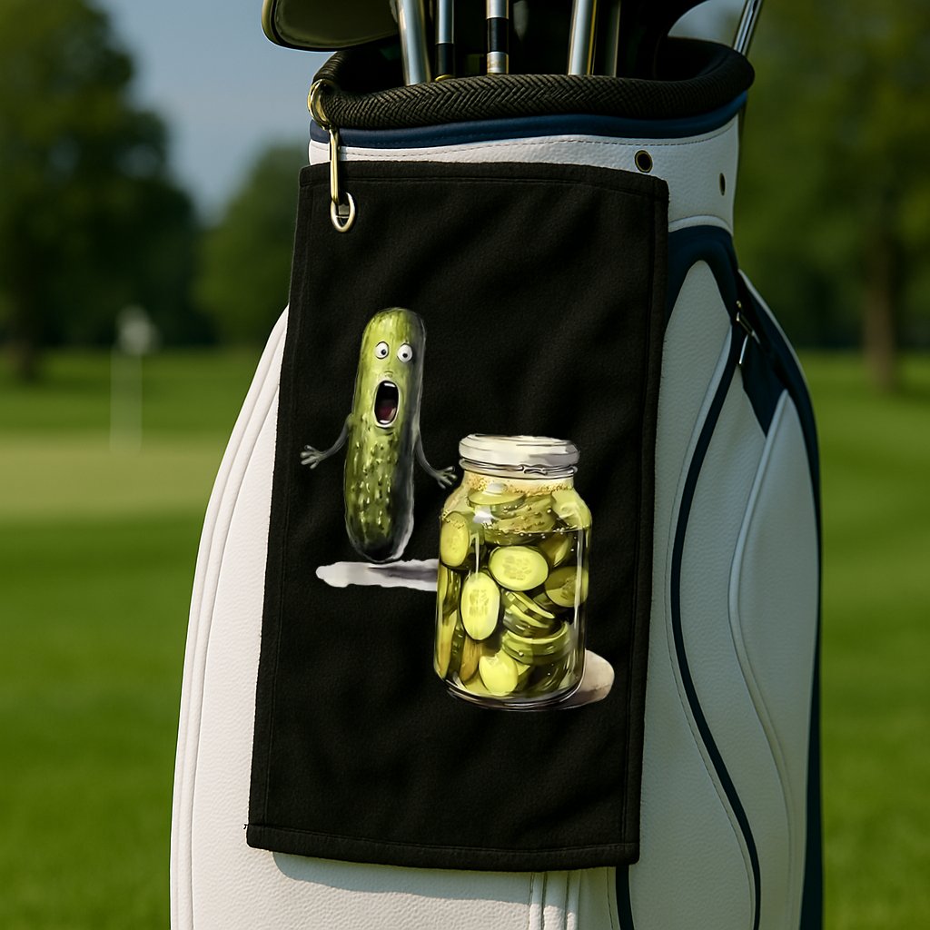 Funny Pickle Surprise A Cucumber And A Jar Of Sliced Pickles Gift Golf Towel