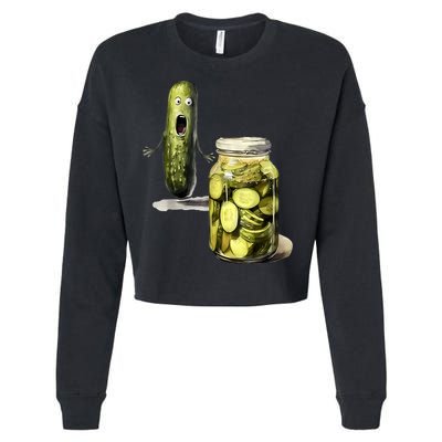 Funny Pickle Surprise A Cucumber And A Jar Of Sliced Pickles Gift Cropped Pullover Crew