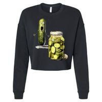 Funny Pickle Surprise A Cucumber And A Jar Of Sliced Pickles Gift Cropped Pullover Crew