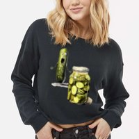 Funny Pickle Surprise A Cucumber And A Jar Of Sliced Pickles Gift Cropped Pullover Crew