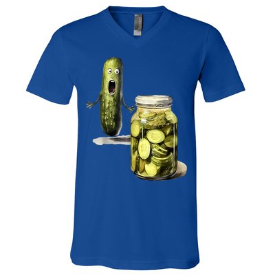 Funny Pickle Surprise A Cucumber And A Jar Of Sliced Pickles Gift V-Neck T-Shirt