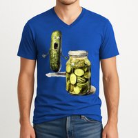 Funny Pickle Surprise A Cucumber And A Jar Of Sliced Pickles Gift V-Neck T-Shirt
