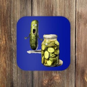 Funny Pickle Surprise A Cucumber And A Jar Of Sliced Pickles Gift Coaster