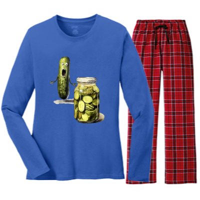 Funny Pickle Surprise A Cucumber And A Jar Of Sliced Pickles Gift Women's Long Sleeve Flannel Pajama Set 