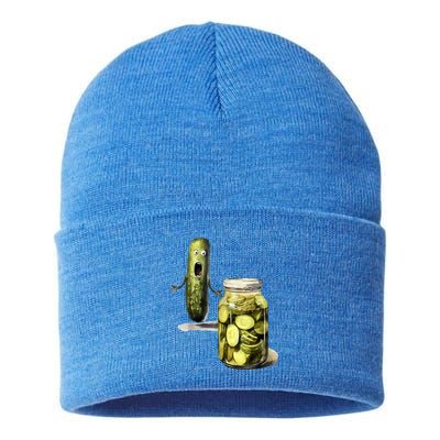 Funny Pickle Surprise A Cucumber And A Jar Of Sliced Pickles Gift Sustainable Knit Beanie