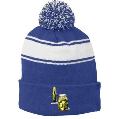 Funny Pickle Surprise A Cucumber And A Jar Of Sliced Pickles Gift Stripe Pom Pom Beanie