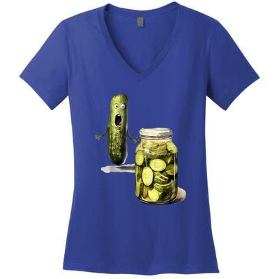 Funny Pickle Surprise A Cucumber And A Jar Of Sliced Pickles Gift Women's V-Neck T-Shirt