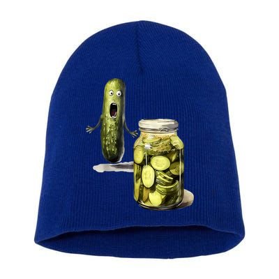 Funny Pickle Surprise A Cucumber And A Jar Of Sliced Pickles Gift Short Acrylic Beanie