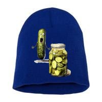 Funny Pickle Surprise A Cucumber And A Jar Of Sliced Pickles Gift Short Acrylic Beanie