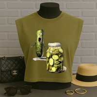 Funny Pickle Surprise A Cucumber And A Jar Of Sliced Pickles Gift Garment-Dyed Women's Muscle Tee