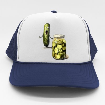 Funny Pickle Surprise A Cucumber And A Jar Of Sliced Pickles Gift Trucker Hat