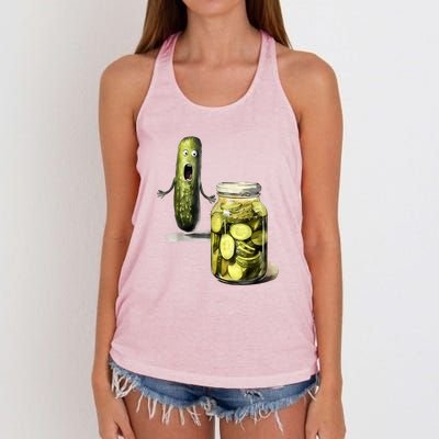 Funny Pickle Surprise A Cucumber And A Jar Of Sliced Pickles Gift Women's Knotted Racerback Tank