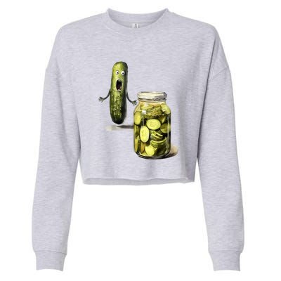 Funny Pickle Surprise A Cucumber And A Jar Of Sliced Pickles Gift Cropped Pullover Crew