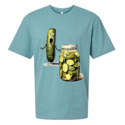 Funny Pickle Surprise A Cucumber And A Jar Of Sliced Pickles Gift Sueded Cloud Jersey T-Shirt