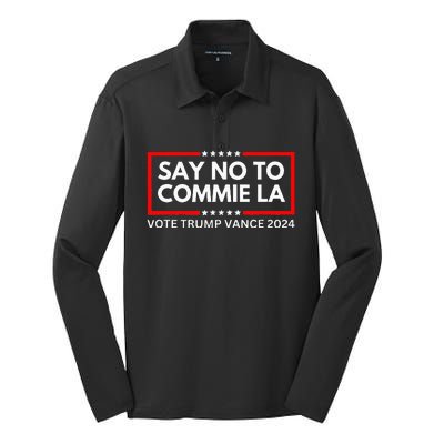 Funny Political Say No To Commie La Vote Trump Vance 2024 Silk Touch Performance Long Sleeve Polo