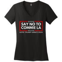 Funny Political Say No To Commie La Vote Trump Vance 2024 Women's V-Neck T-Shirt