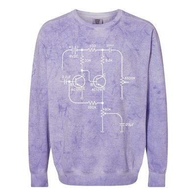 Fuzz Pedal Schematic Circuit Handwired Musician Colorblast Crewneck Sweatshirt