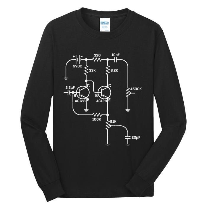 Fuzz Pedal Schematic Circuit Handwired Musician Tall Long Sleeve T-Shirt