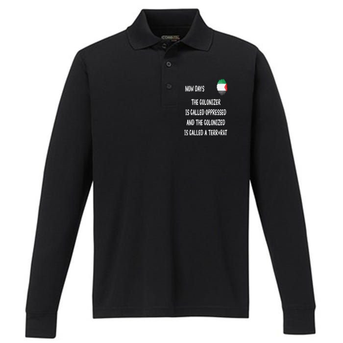 Free Palestine Support Middle East Peace Performance Long Sleeve Polo