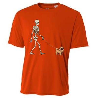 Funny Pekingese Skeleton Dog Walking Halloween Dog Cooling Performance Crew T-Shirt