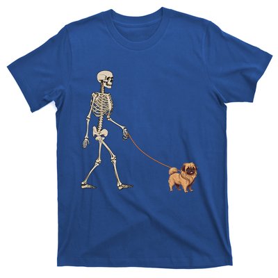 Funny Pekingese Skeleton Dog Walking Halloween Dog T-Shirt