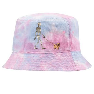 Funny Pekingese Skeleton Dog Walking Halloween Dog Tie-Dyed Bucket Hat