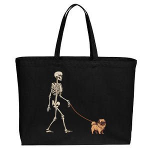 Funny Pekingese Skeleton Dog Walking Halloween Dog Cotton Canvas Jumbo Tote