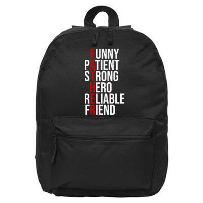 Father Patient Strong Hero Definition Dad Gift 16 in Basic Backpack