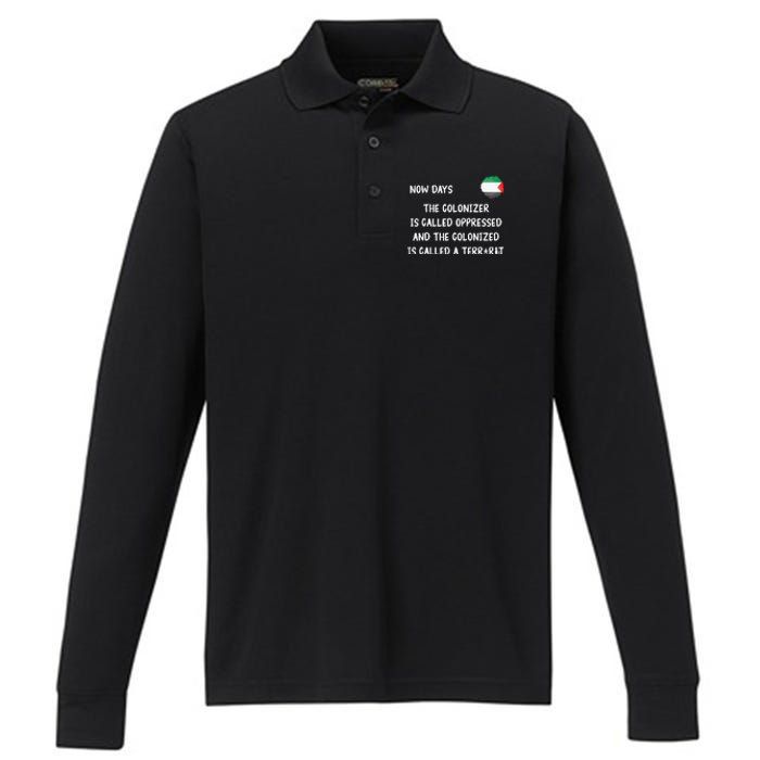 Free Palestine Support Middle East Peace Performance Long Sleeve Polo