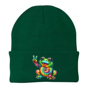 Frog Peace Sign Tie Dye Hippie Knit Cap Winter Beanie