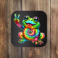 Frog Peace Sign Tie Dye Hippie Coaster