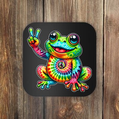 Frog Peace Sign Tie Dye Hippie Coaster