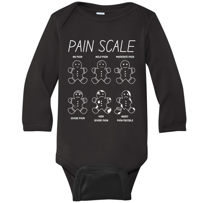 Funny Pain Scale Gingerbread Rn Trauma Nurse Merry Christmas Baby Long Sleeve Bodysuit