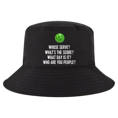 Funny Pickleball Shirt Whose Serve League Pickleball Team TShirt Cool Comfort Performance Bucket Hat