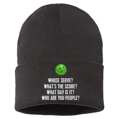 Funny Pickleball Shirt Whose Serve League Pickleball Team TShirt Sustainable Knit Beanie