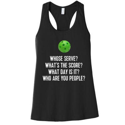 Funny Pickleball Shirt Whose Serve League Pickleball Team TShirt Women's Racerback Tank