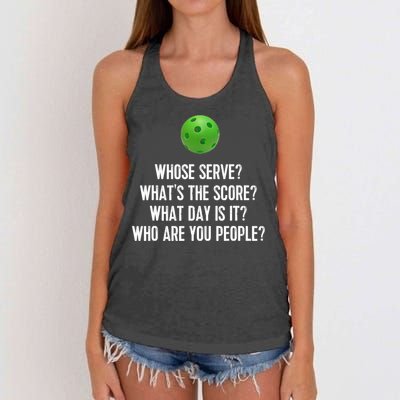 Funny Pickleball Shirt Whose Serve League Pickleball Team TShirt Women's Knotted Racerback Tank