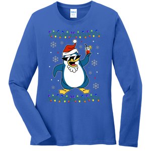 Funny Penguin Santa Hat Xfunny Giftmas Pajama Funny Christmas Penguin Gift Ladies Long Sleeve Shirt