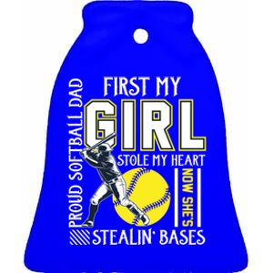 Funny Proud Softball Dad Stole My Heart Gift For Daddy Cute Gift Ceramic Bell Ornament