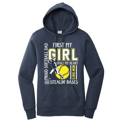 Funny Proud Softball Dad Stole My Heart Gift For Daddy Cute Gift Women's Pullover Hoodie