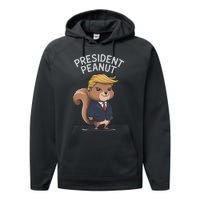 Funny Peanut Squirrel With Trump Hair Justice For Peanut Performance Fleece Hoodie