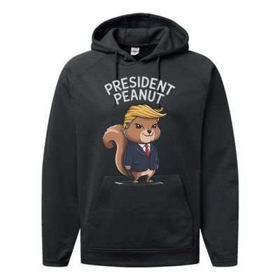 Funny Peanut Squirrel With Trump Hair Justice For Peanut Performance Fleece Hoodie