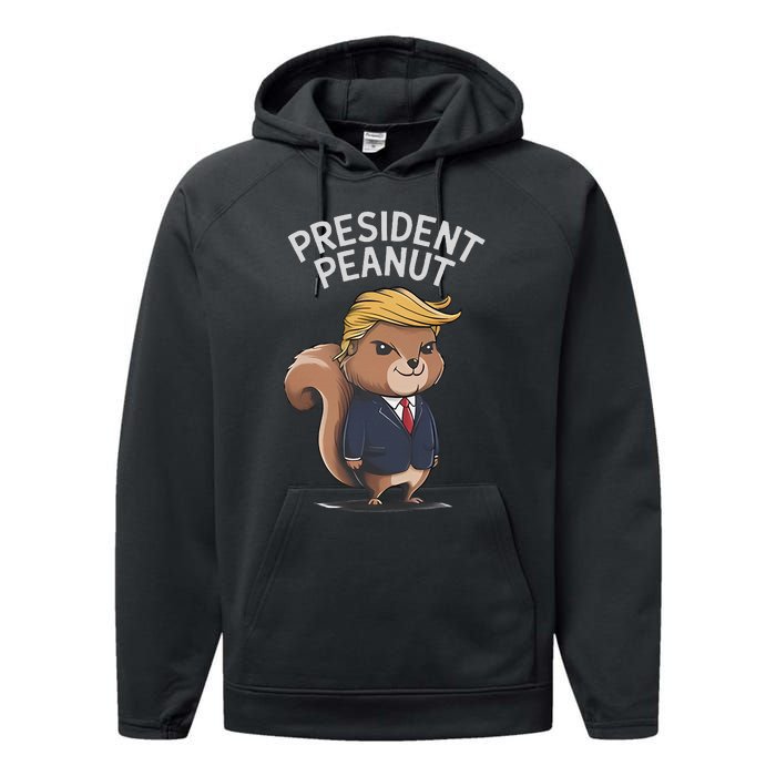 Funny Peanut Squirrel With Trump Hair Justice For Peanut Performance Fleece Hoodie