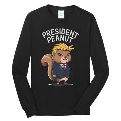 Funny Peanut Squirrel With Trump Hair Justice For Peanut Tall Long Sleeve T-Shirt